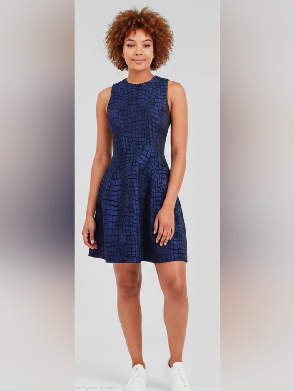 Armani Exchange Navy and Black Textured Fit-and-Flare Dress